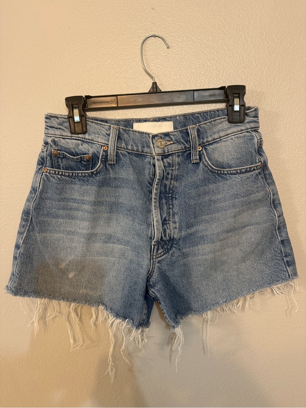 MOTHER Light Blue Distressed Frayed Hem Denim Shorts